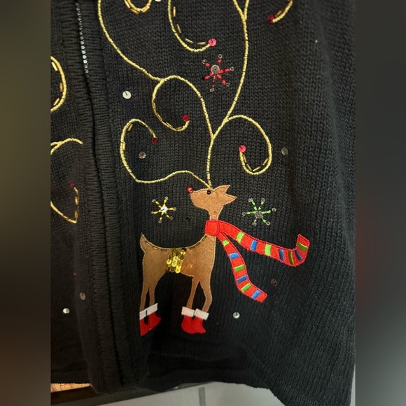 Vintage Kim Roger’s Holiday Reindeer sequined cotton blend zip vest sz M - Picture 7 of 8